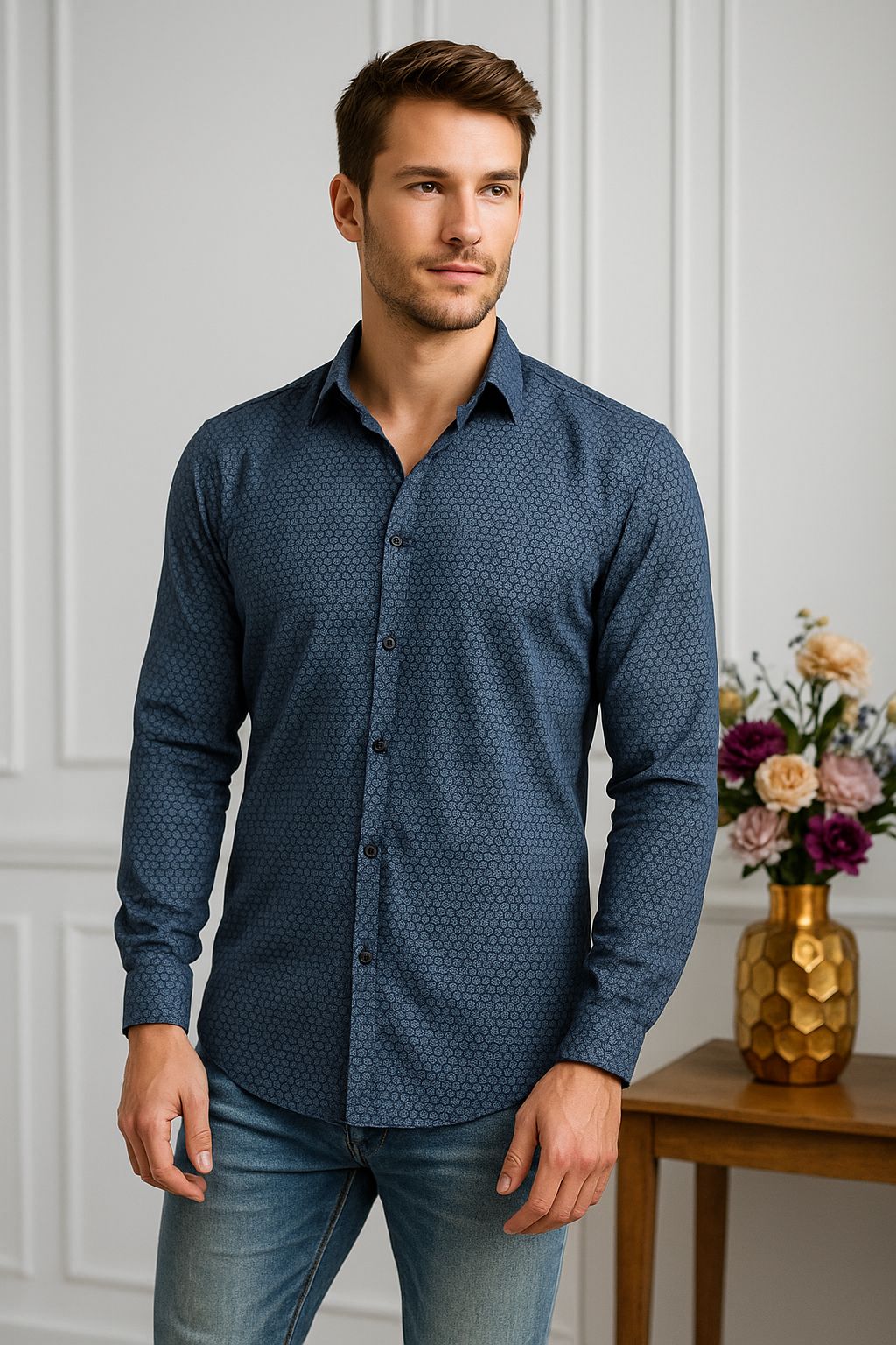 SKYREX MENS BLACK DOTTED FORMAL SHIRT